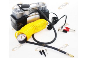 Portable 12v Mini Metal Air pump Compressor Tire Inflator w/ Hose & Bag + Gauge